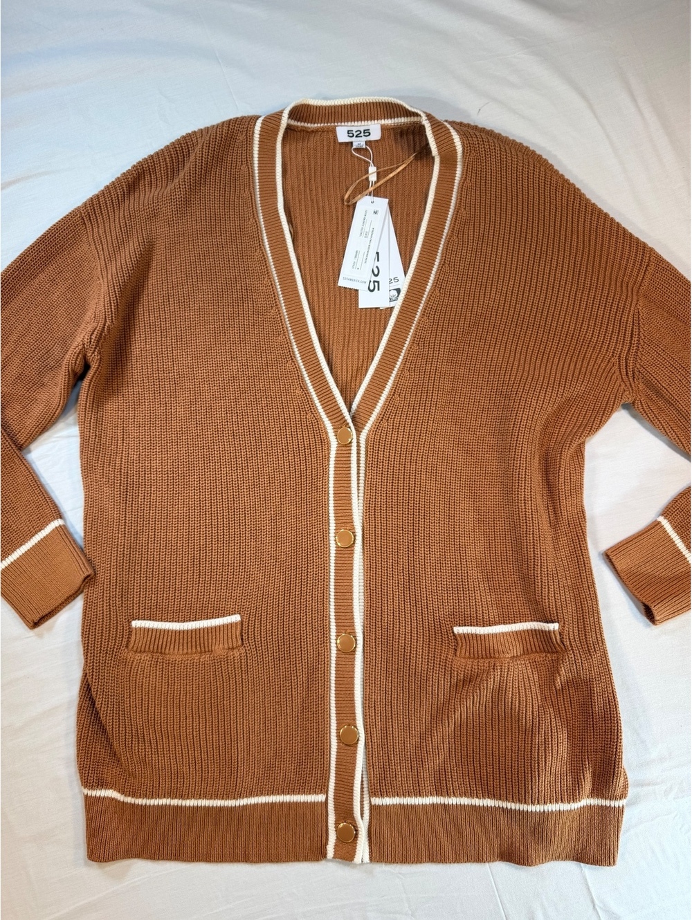 525 America Toasted Almond Multi Ribbed Knit Cardigan Sweater Medium
